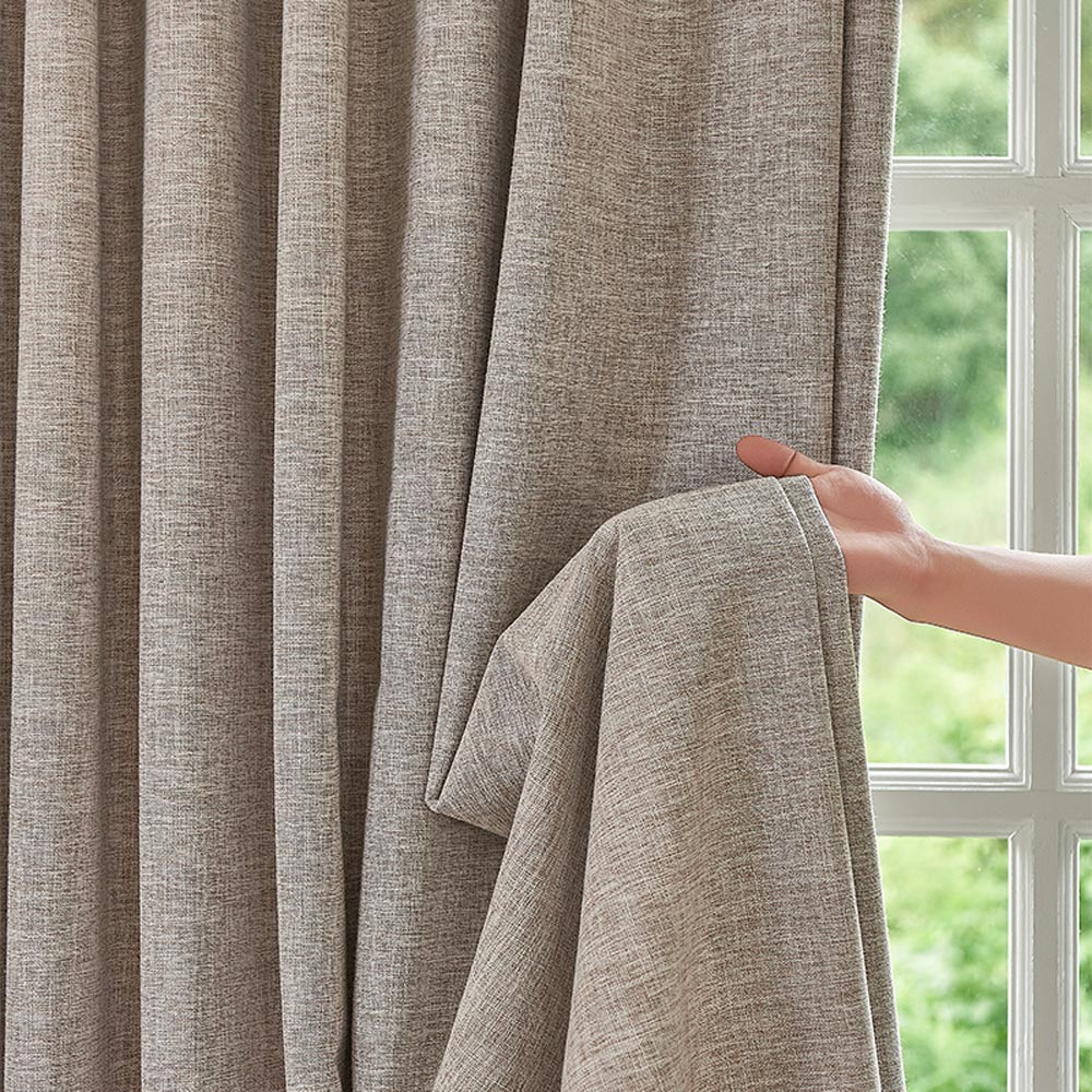 OUOIO 100% Blackout Pleated Linen Curtain Drapery