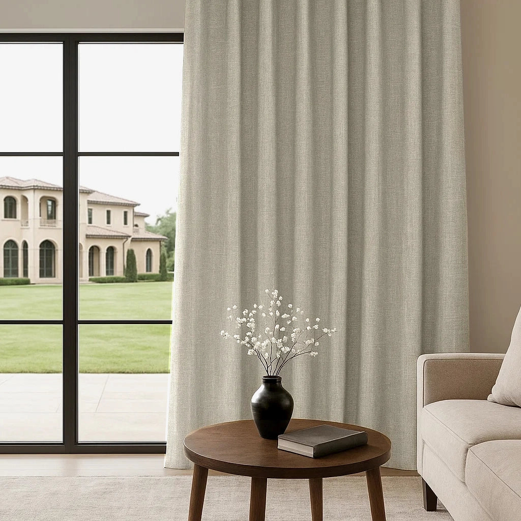 OUOIO 100% Blackout Premium Linen Flax Curtain Pleated