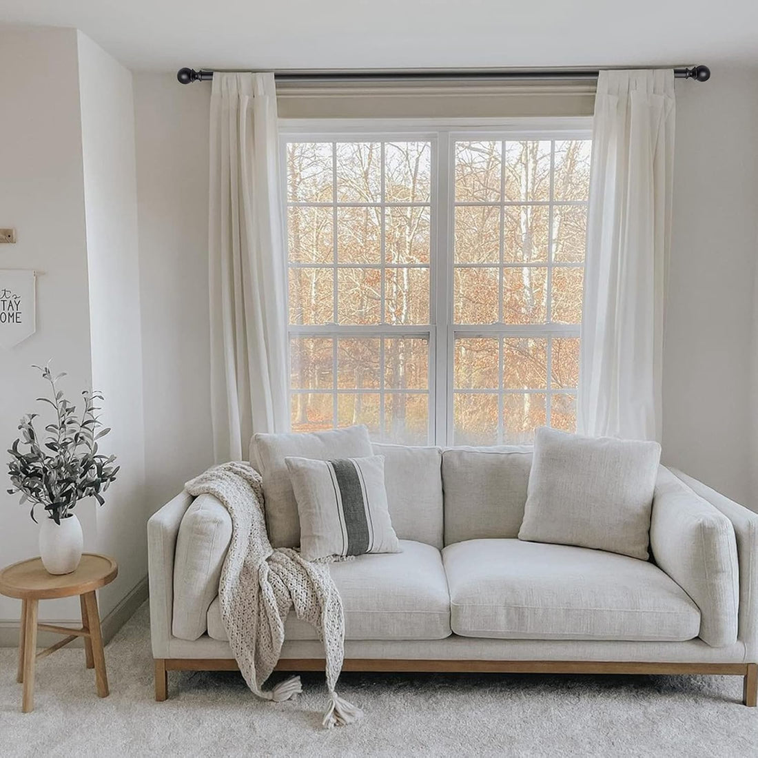 Curtain Rods for Windows 66 to 120, 1 Inch Black Curtain Rod Set, Heavy Duty Drapery Rods with Adjustable Curtain Rods, Outdoor Curtain Rod with Ball Finials, Room Divider Curtain Rod, 32"-120"