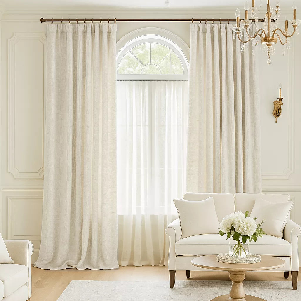 OUOIO Blackout Luxury Linen Curtain Pleated - Choose from 34 colors