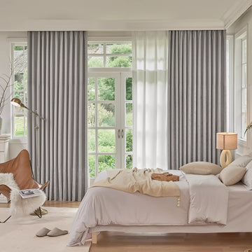 OUOIO 100% Blackout Pleated Linen Curtain Drapery