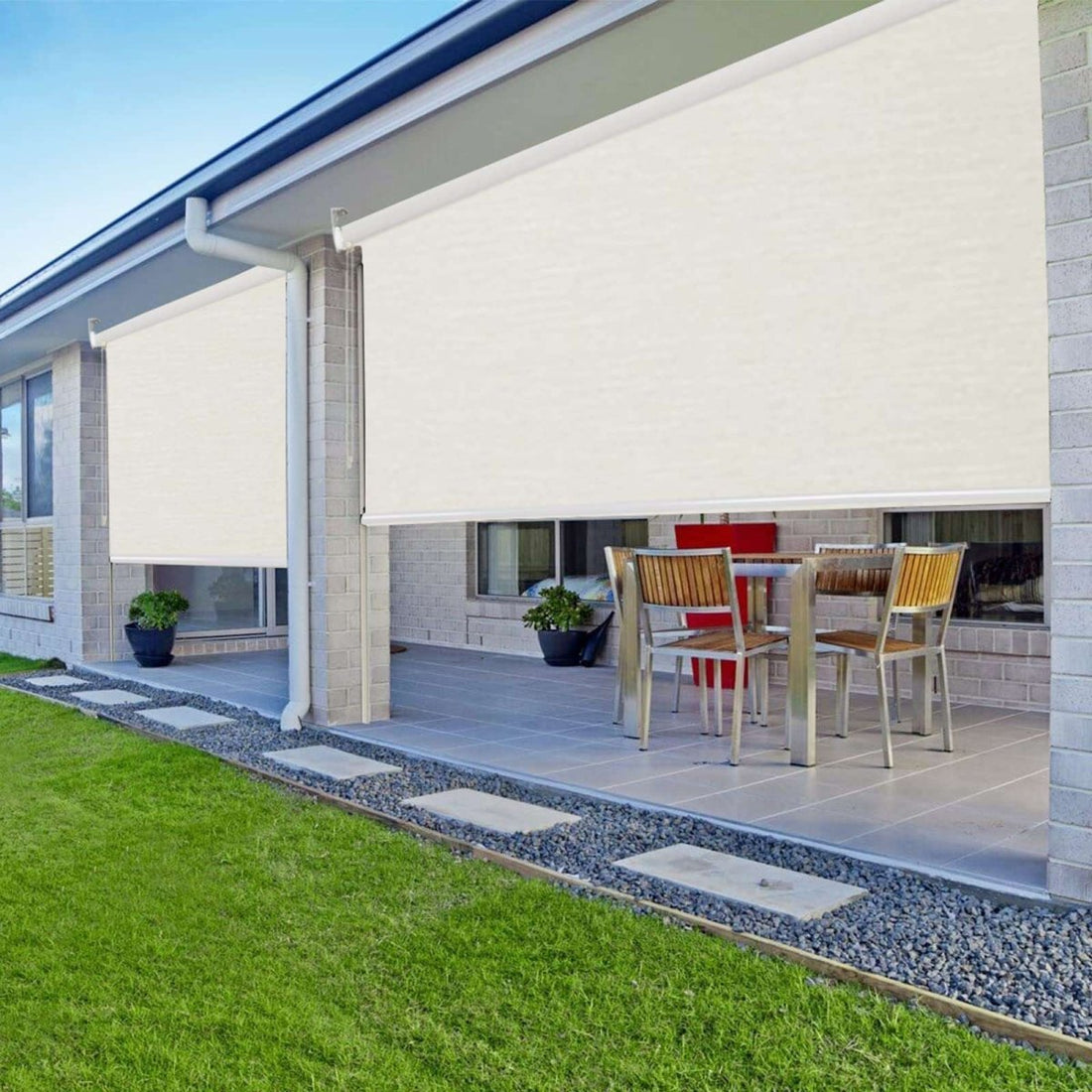 OUOIO Custom 100% Blackout Beige Roller Shade with Common Chain