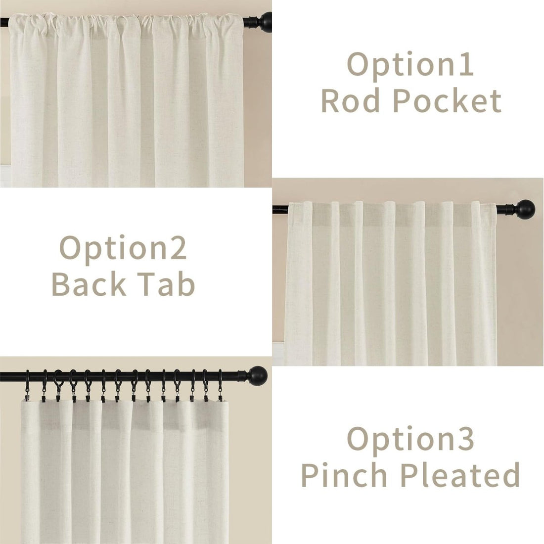OUOIO Ivory White Linen Curtains for Living Room – Grommet Curtains