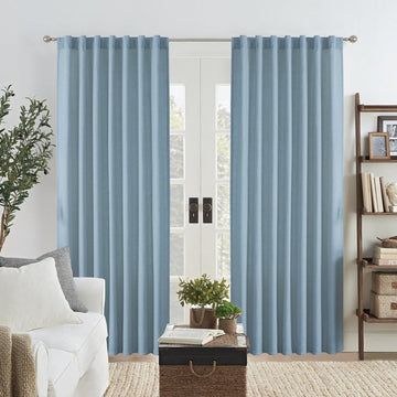 OUOIO Faux Linen Pinch Pleated Curtains Light Filtering Curtains Semi Sheer Privacy Curtains with Rod Pockets