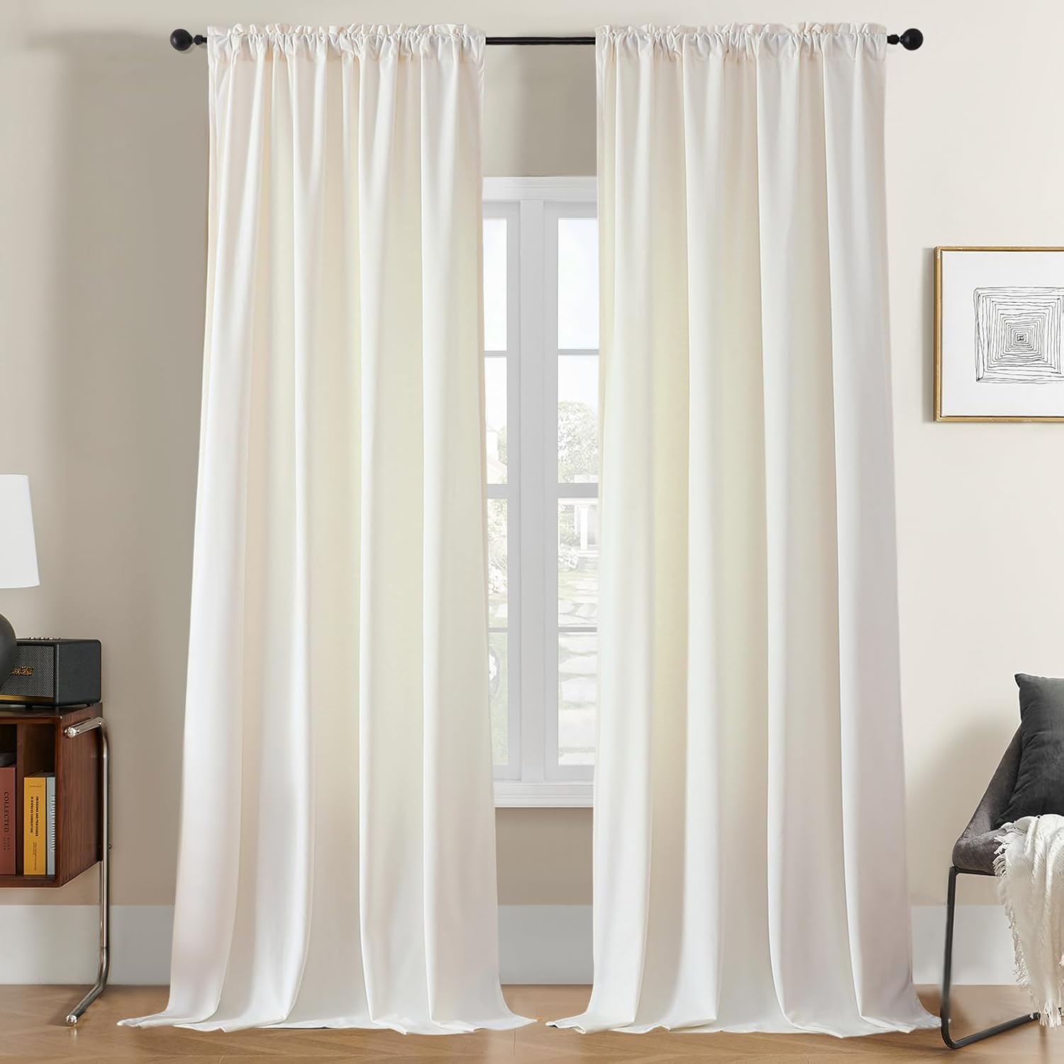 OUOIO White Velvet Curtains 84 inch Length 2 Panels, Luxury Blackout Rod Pocket Thermal Insulated Window Curtains, Super Soft Room Darkening Drapes for Living Dining Room Bedroom,W52 x L84 inches