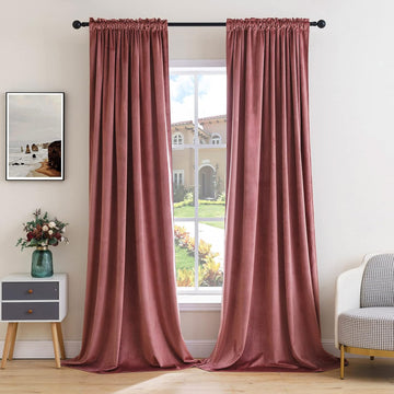 OUOIO Dusty Rose Pink Velvet Curtains Thermal Insulated Blackout Curtain Drapes for Bedroom Living Room Darkening 84 Inches Long Curtains Panels Rod Pocket Set of 2