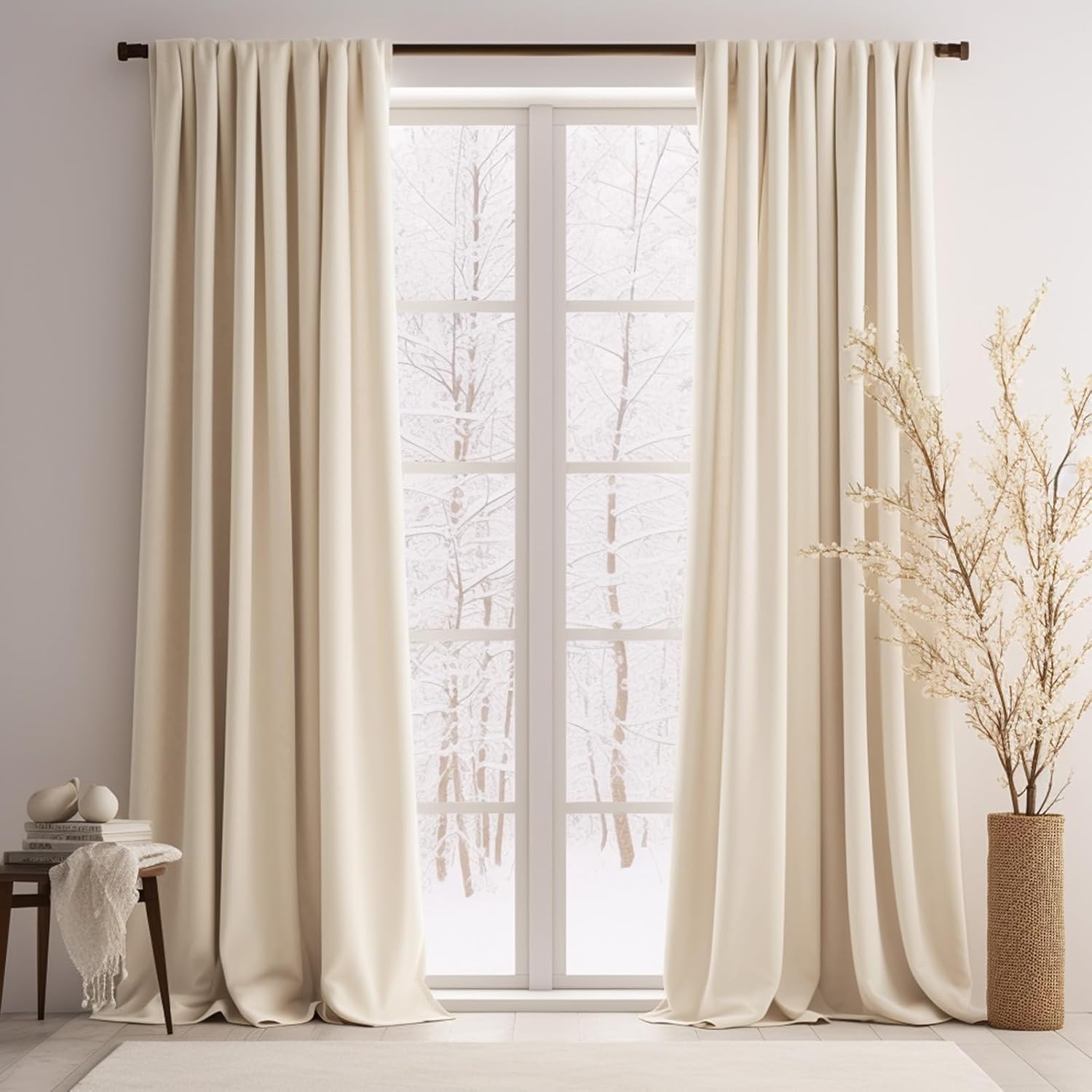 Lazzzy Velvet Curtain Panels Beige Thermal Insulated Rod Pocket Super Soft Luxury Drapes Home Decor Living Room for Bedroom Window Curtains Rod Pocket 2 Panels 84 Inches