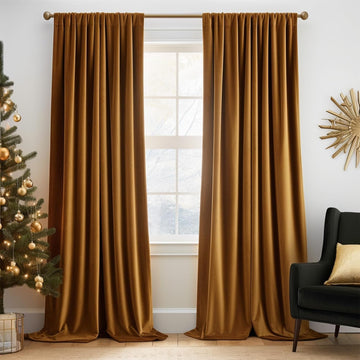 Lazzzy Velvet Blackout Curtains Brown Thermal Insulated Curtains 84 Room Darkening Window Drapes Super Soft Luxury Curtains for Living Room Bedroom Rod Pocket 2 Panels 84 Inch Long Gold Brown