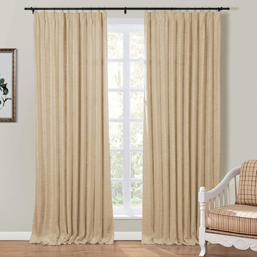 OUOIO Flax Pinch Pleated Drape 84 Inch Length Linen Light Filtering Room Darkening Curtain for Bedroom, Double Layer Lined Curtain Window Treatment (1 Panel, W26 x L84)