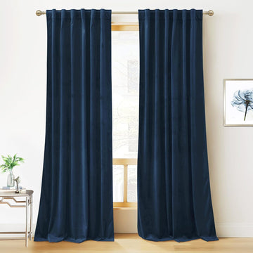 OUOIO HOME Blue Velvet Curtains 84 inches- Blackout Curtains for Living Room, Thermal Insulated Noise Reducing Panels Soft Luxury Window Decor for Kids Bedroom, Navy Blue, W52 x L84 inches, 2 Panels