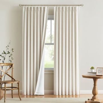 OUOIO Home Natural Pinch Pleated Full Blackout Curtains Linen Blended Room Darkening Window Curtains 95 inch for Living Room Bedroom Thermal Insulated Pinch Pleat Drapes with Hooks 2 Panel 40"Wx95"L