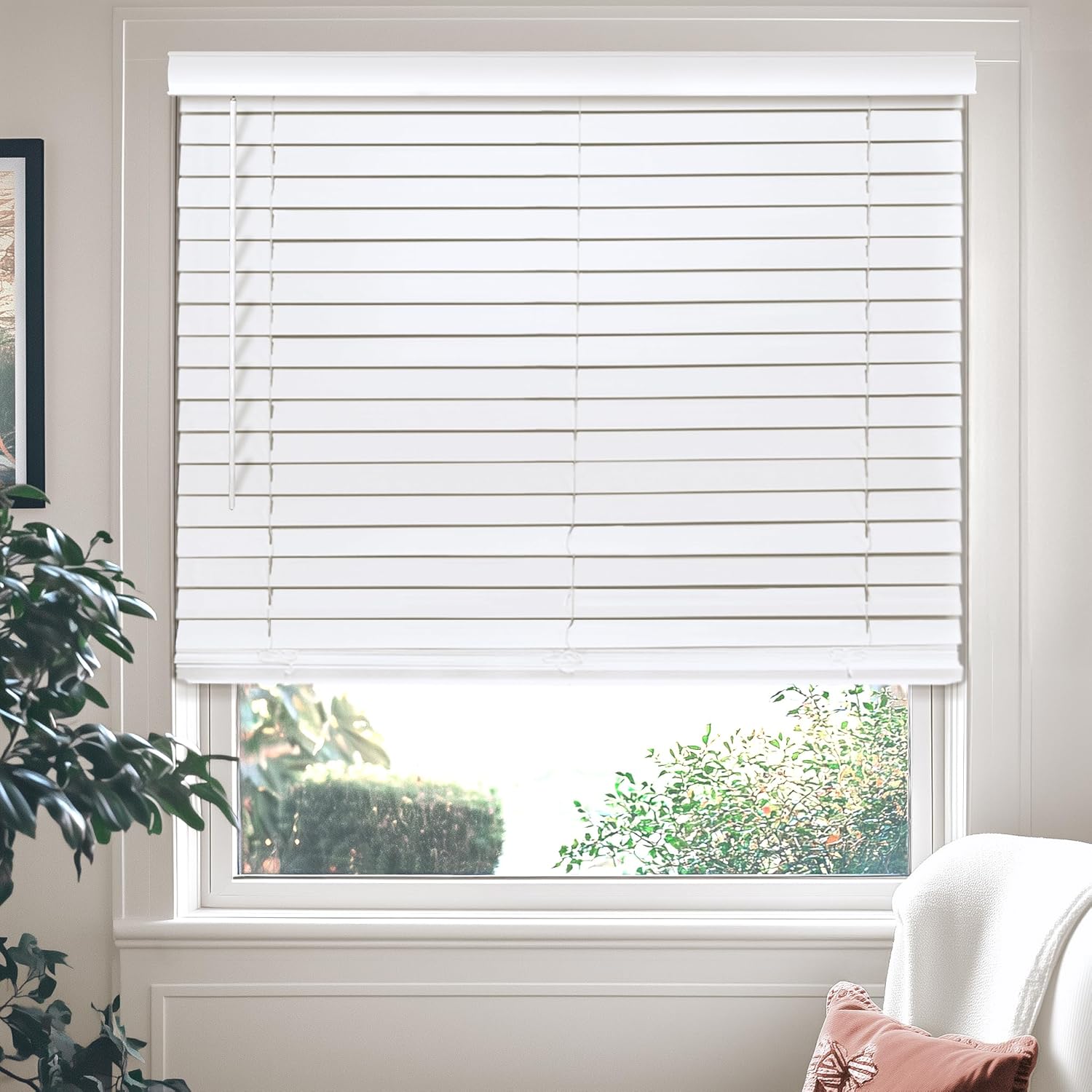 OUOIO Faux Wood Blinds , Window Blinds , Wood Blinds , Window Shades , Window Treatments , Blinds & Shades , Window Shades For Home , Wooden Blinds , Basic White , 35"W X 60"H