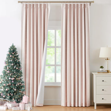 OUOIO Bailey Pinch Pleat Full Blackout Curtains 90 Inches Long,Pink Linen Textured 100 Room Darkening Drapes with Back Tabs for Lovely Girls Room Bedroom,Rustic Window Treatment,40" Wx90 Lx2