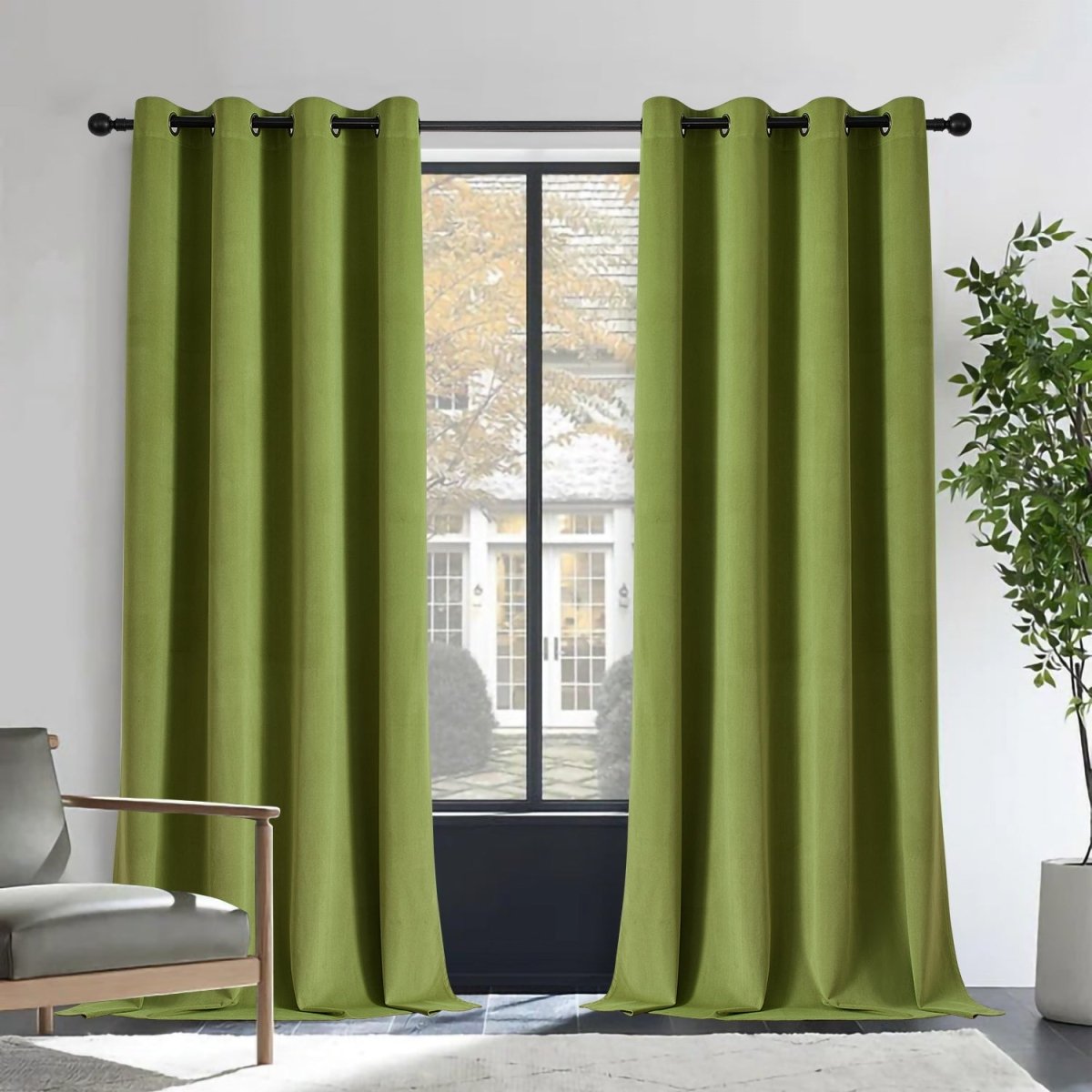 Ouoio Velvet 100% Blackout Thermal Insulated Privacy Curtains - 2 Panels