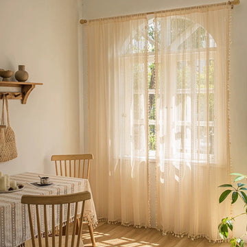 Deme Boho Linen Sheer Curtain Pleated