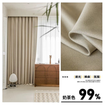 OUOIO Readymade Blackout Linen Curtain