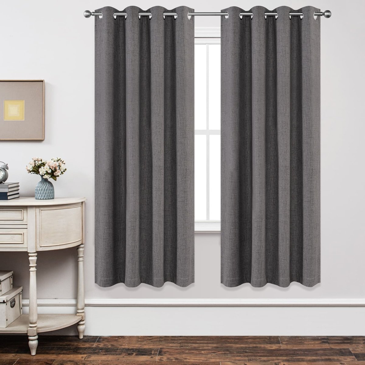 OUOIO 100% Blackout Curtains Grey Linen Blackout Curtains Darkening Textured Curtains