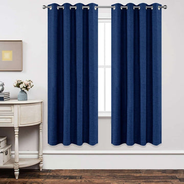 OUOIO 100% Blackout Curtains Navy Blue Linen Blackout Curtains Darkening Textured Curtains