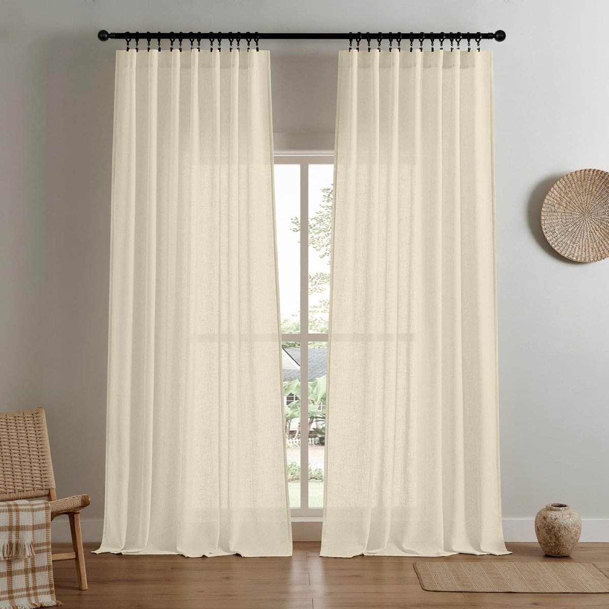 OUOIO Custom Linen Light Filtering Curtains for Living Room