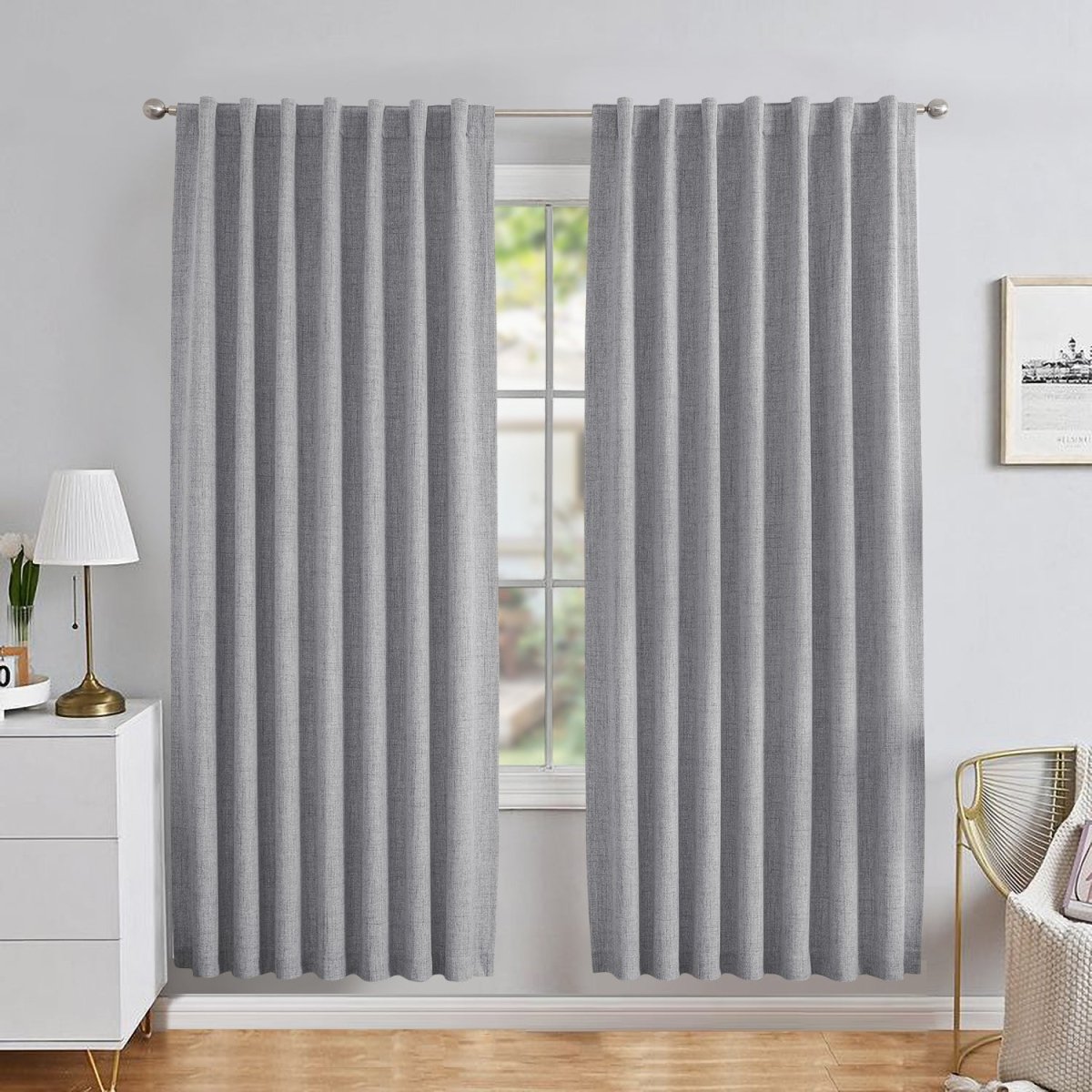 OUOIO Custom Linen Blackout Curtains Back Tab Rod Pocket Curtains