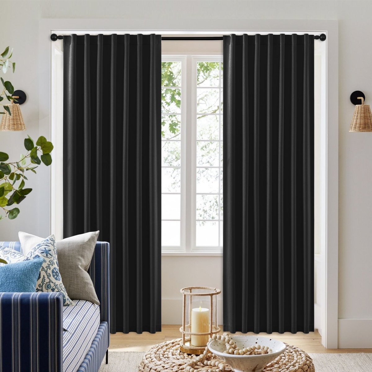 OUOIO 100% Blackout Curtains Back Tab/Rod Pocket Living Room Drapes