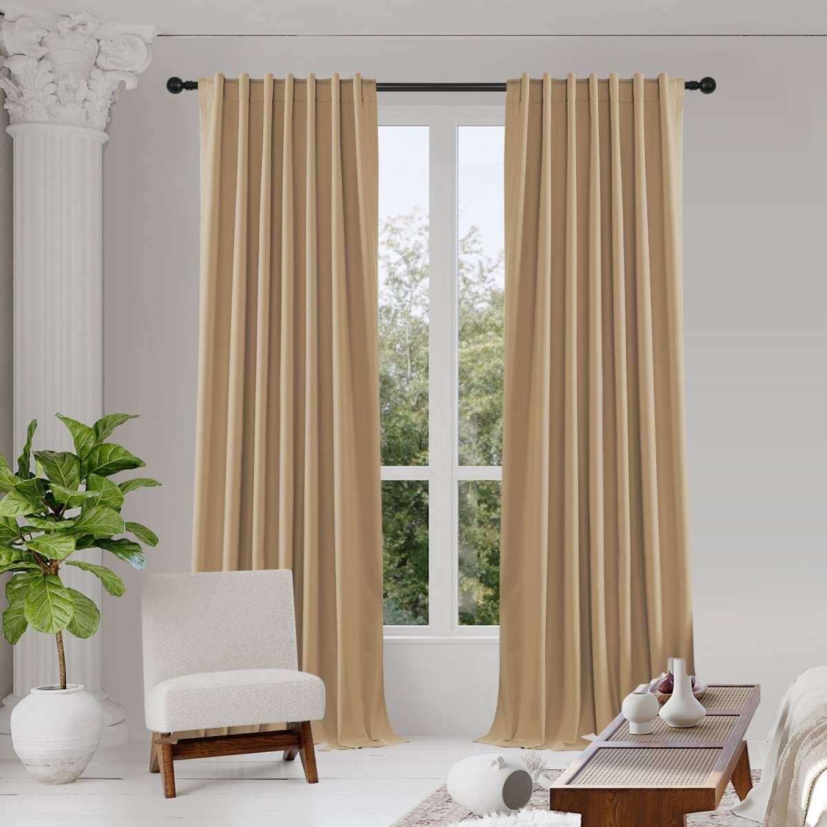 OUOIO Blackout Curtains Dark Beige Long Curtains 2 Panels Set