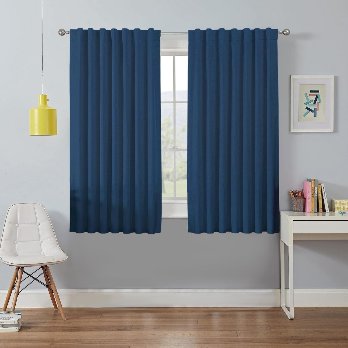 OUOIO 100% Blackout Curtains Deep Blue Long Curtains