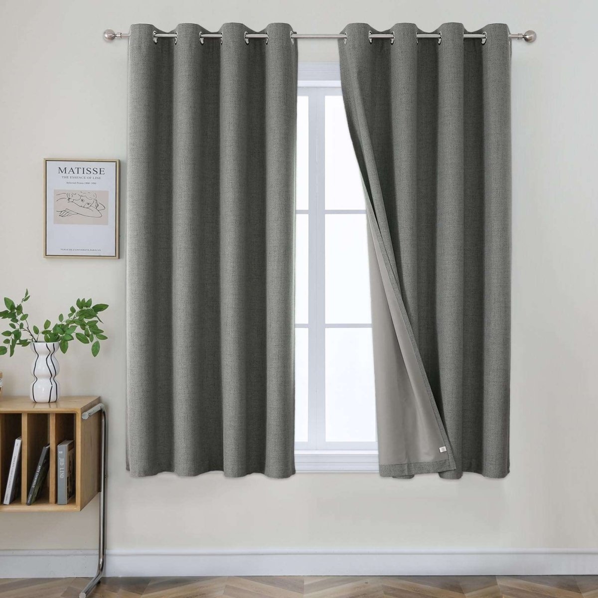 OUOIO 100% Blackout Curtains Grey Long Curtains 2 Panels Set Linen Blackout Curtains Room Darkening Textured Curtains