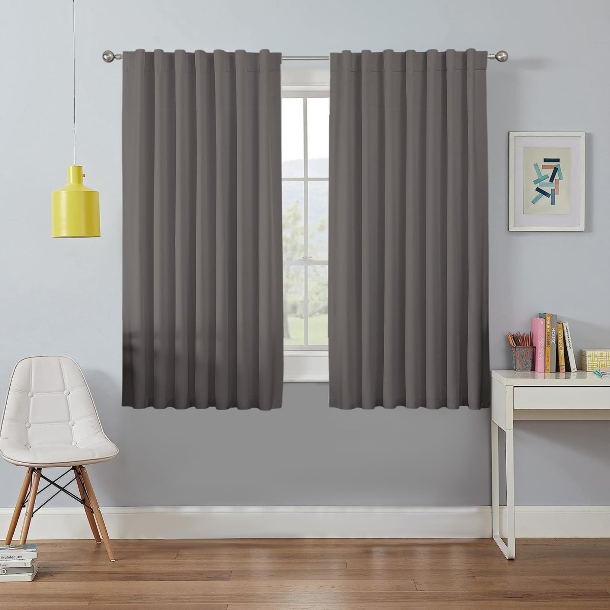 OUOIO 100% Blackout Curtains Grey Long Curtains for Bedroom Living Room - 2 Panels Set Room Darkening Black Out Curtains