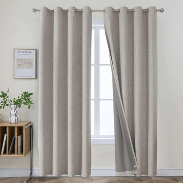 OUOIO 100% Blackout Curtains Textured Thermal Grommets Curtains Room Darkening Curtains for Living Room Bedroom