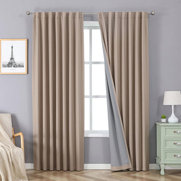 OUOIO 100% Blackout Curtains Irish Cream Long Curtains for Bedroom Living Room - 2 Panels Set Room Darkening Black Out Curtains