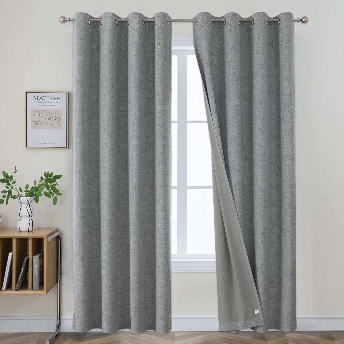 OUOIO 100% Blackout Curtains Light Grey Long Curtains 2 Panels Set Linen Blackout Curtains Room Darkening Textured Curtains