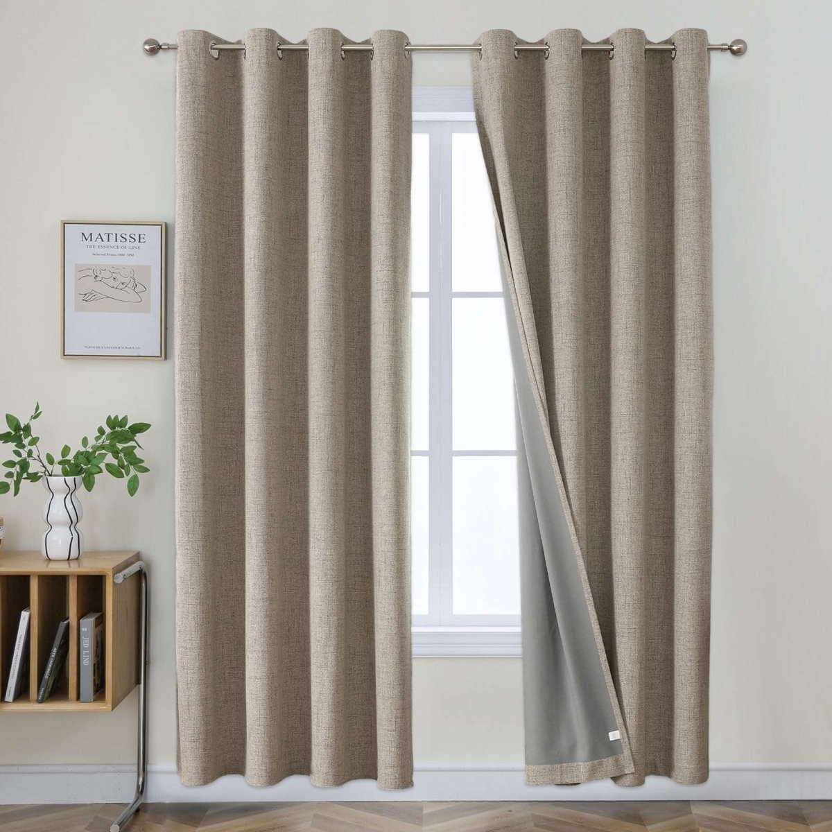 OUOIO 100% Blackout Curtains Linen Long Curtains 2 Panels Set Linen Blackout Curtains Room Darkening Textured Curtains