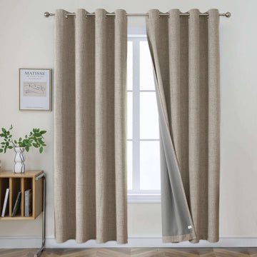 OUOIO 100% Blackout Curtains Linen Long Curtains 2 Panels Set Linen Blackout Curtains Room Darkening Textured Curtains