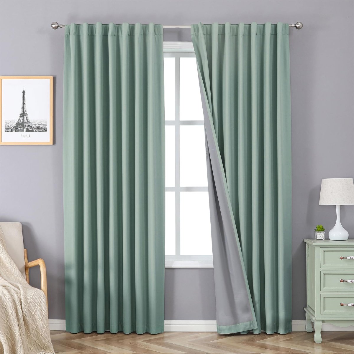 OUOIO 100% Blackout Curtains Mineral Blue Long Curtains for Bedroom Living Room - 2 Panels Set Room Darkening Black Out Curtains for Bedroom Windows