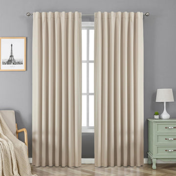 OUOIO 100% Blackout Curtains Natural Long Curtains for Bedroom Living Room - 2 Panels Set Room Darkening Black Out Curtains for Bedroom Windows