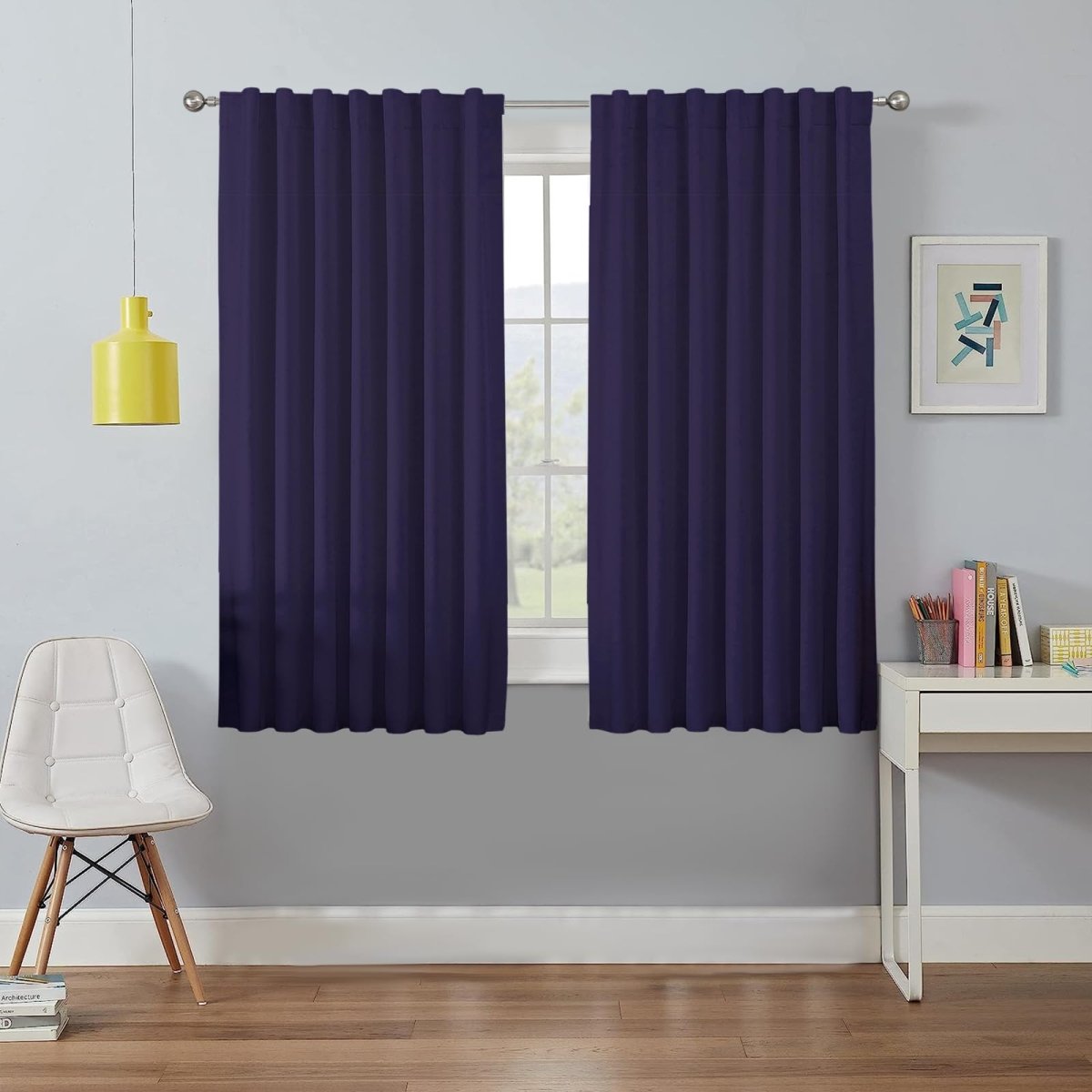 OUOIO 100% Blackout Curtains Navy Blue Long Curtains for Bedroom Living Room - 2 Panels Set Room Darkening Black Out Curtains for Bedroom Windows