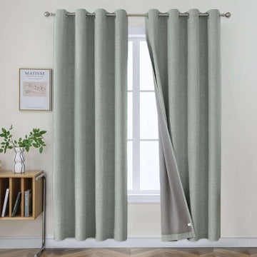 OUOIO 100% Blackout Curtains Sage Green Long Curtains 2 Panels Set Linen Blackout Curtains Room Darkening Textured Curtains