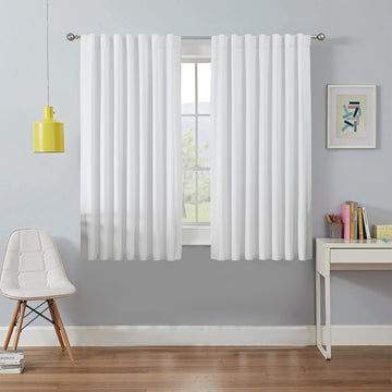 OUOIO 100% Blackout Curtains White Long Curtains for Bedroom Living Room - 2 Panels Set Room Darkening Black Out Curtains for Bedroom Windows