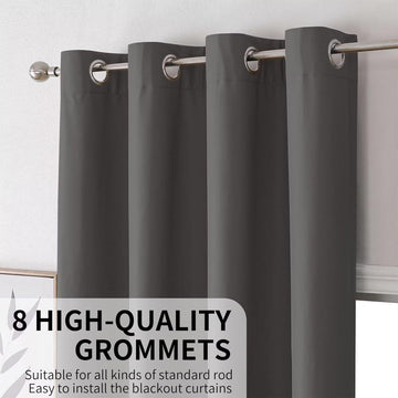 OUOIO 100% Blackout Curtains Thermal Insulated Solid Room Darkening Curtains with Grommets