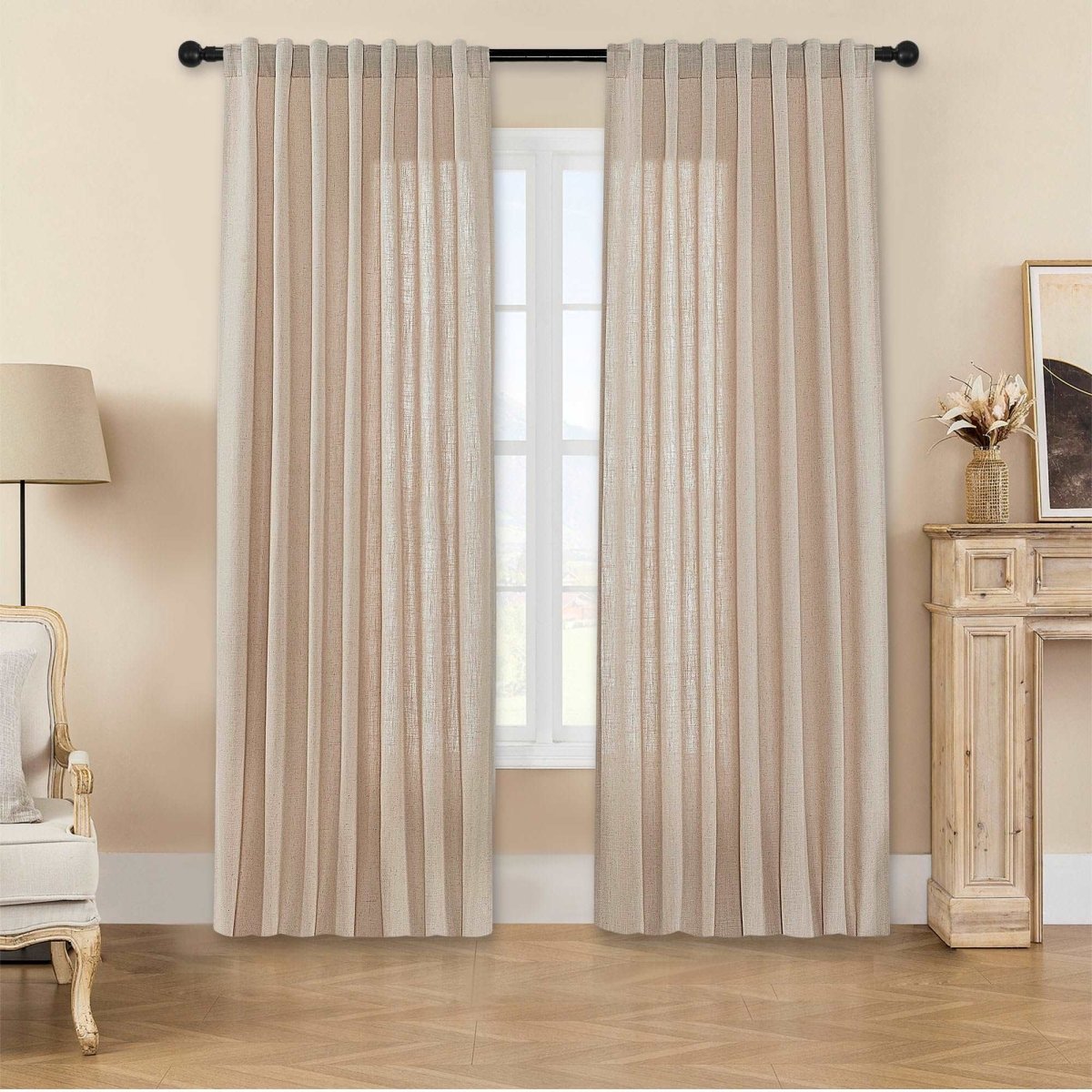 OUOIO Linen Curtains Sheer Bliss 2 Panels Set Curtains for Living Room Light Filtering Curtains Living Room Curtains