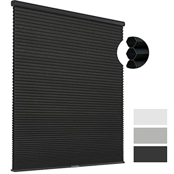 OUOIO Custom Black Cellular Shades Cordless Blackout Cellular Blinds For Windows Waterproof Honeycomb Window Shades