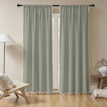 OUOIO Boho Grayish Linen Sheer Curtains - 2 Panel, Light Filtering, Farmhouse Style, Country Rustic Charm