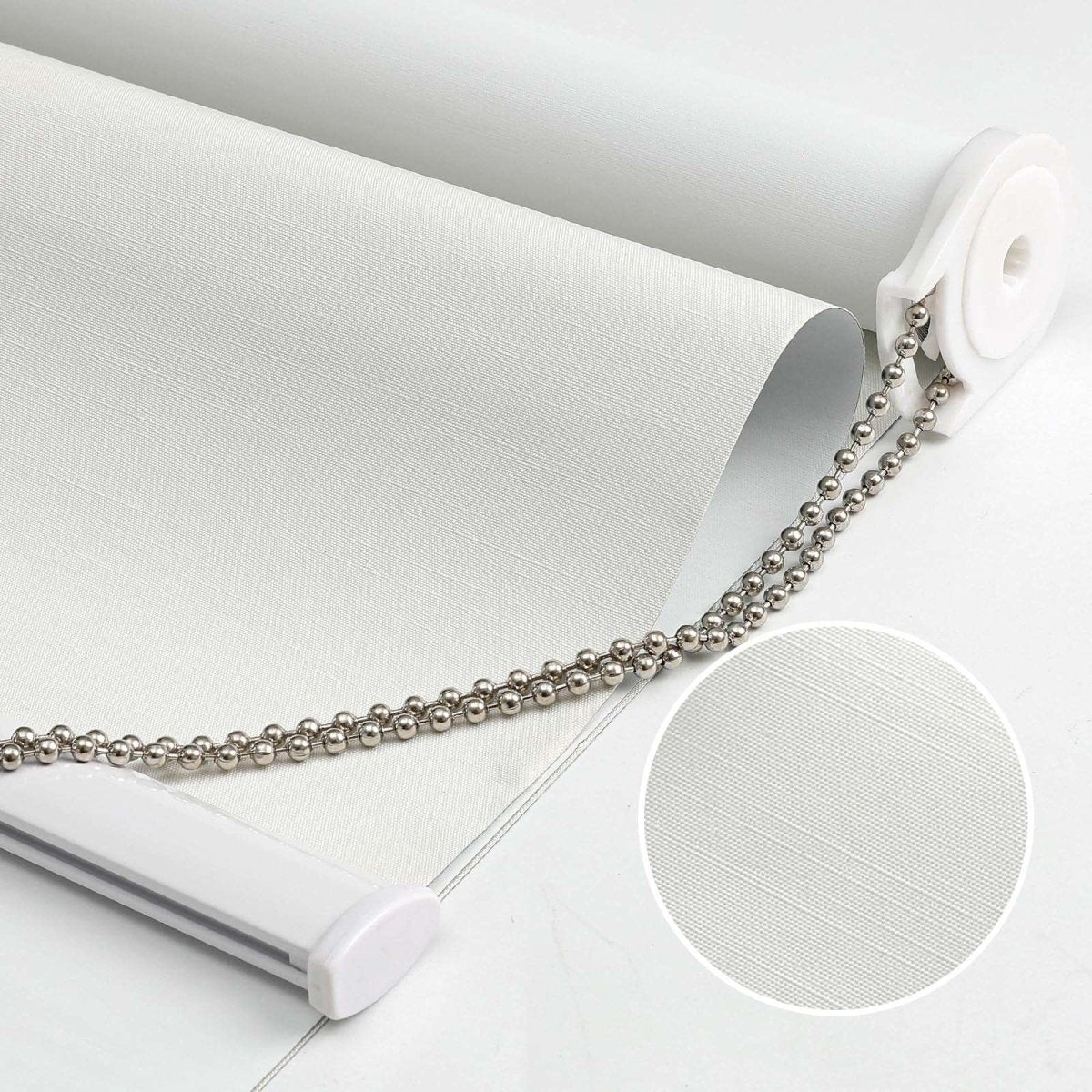 OUOIO Custom 100% Blackout White Roller Shade with Metal Chain