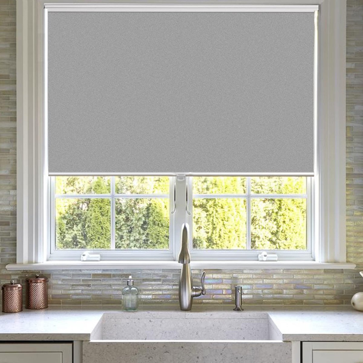 OUOIO Custom 100% Blackout Grey Cordless Roller Shades