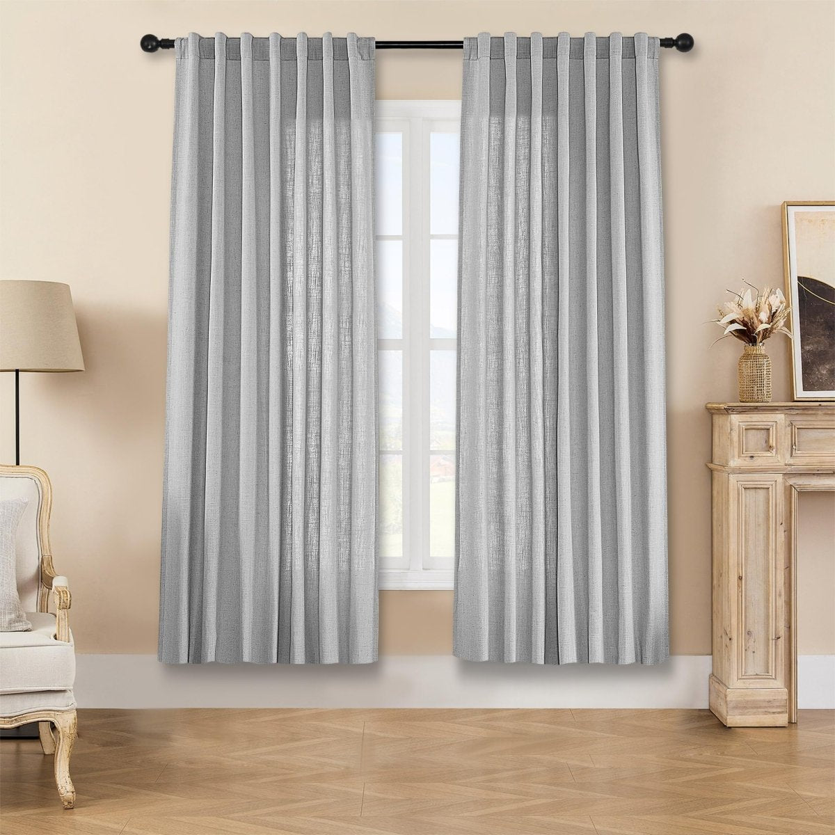 OUOIO Ebony Grey Linen Sheer Curtains for Living Room Curtains for Bedroom