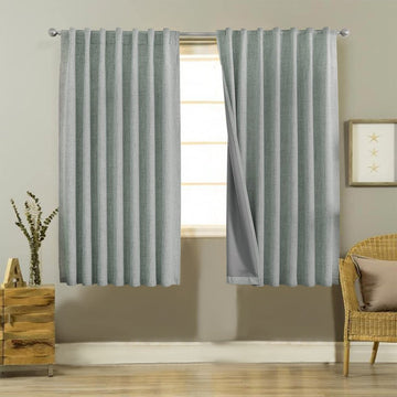 OUOIO 100% Blackout Curtains Sage Green Linen Curtains for Living Room Bedroom French Door Curtains