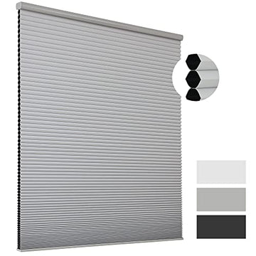 OUOIO Grey Cellular Shades Cordless Blackout Cellular Blinds For Windows Waterproof Honeycomb Window Shades