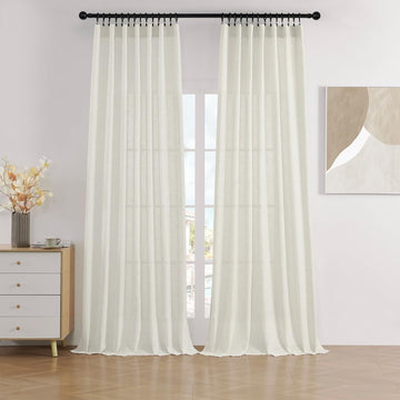 OUOIO Ivory White Linen Curtains for Living Room Grommet Curtains