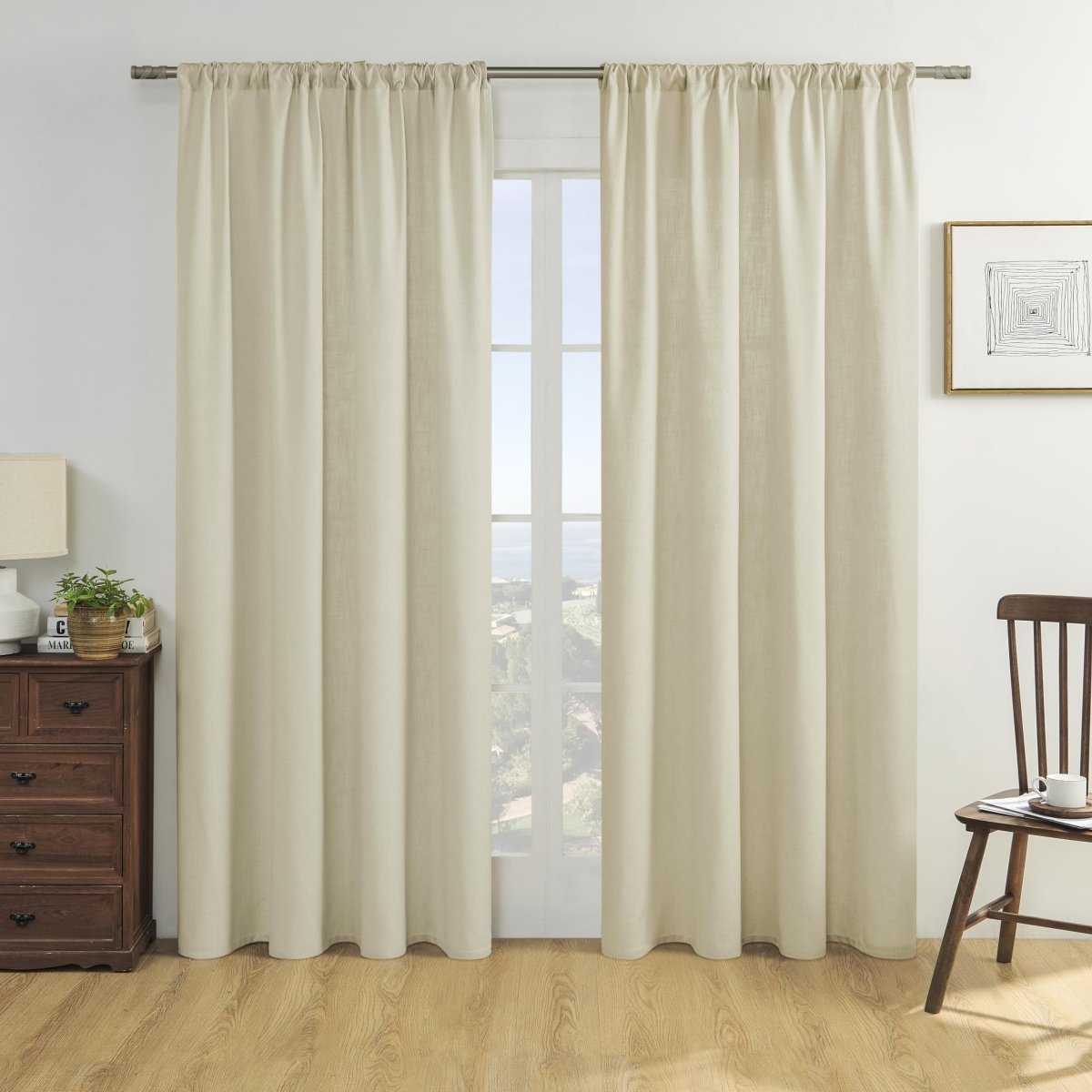 OUOIO Light Green Linen Curtains for Living Room Bedroom Curtains